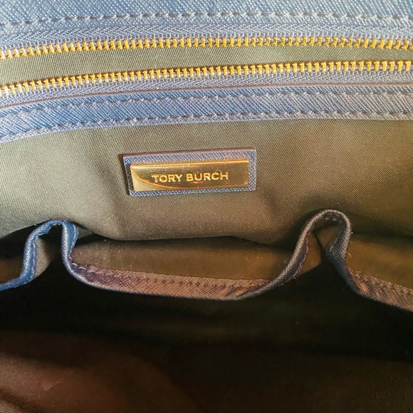 Tory Burch Robinson Large Triple Compartment Navy Blue Saffiano Leather Tote - Picture 8 of 16